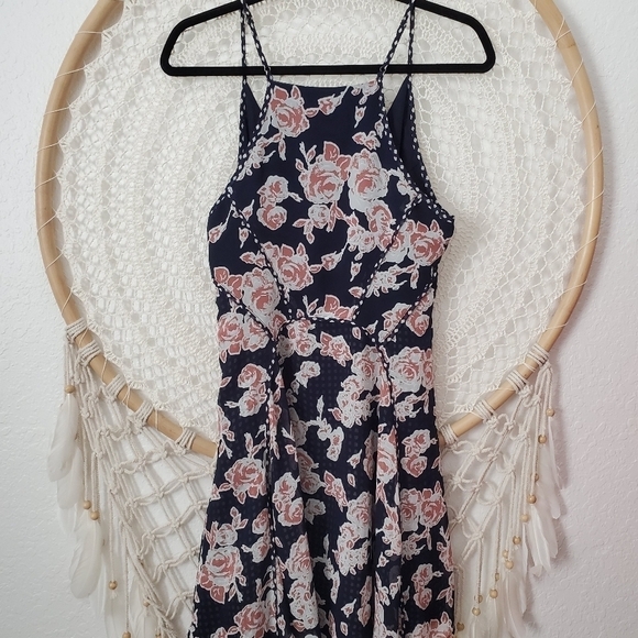 Revolve Greylin Navy and Rose Print Dress M - Picture 4 of 8